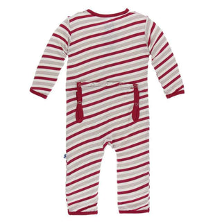 Holiday Print Bamboo Coverall with Zipper - Rose Gold Candy Cane Stripe KicKee Pants