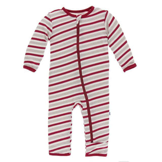 Holiday Print Bamboo Coverall with Zipper - Rose Gold Candy Cane Stripe KicKee Pants