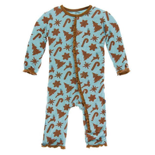 KicKee Pants Holiday Print Muffin Ruffle Coverall with Snaps - Christmas Cookies