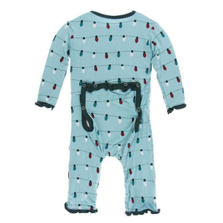 KicKee Pants Holiday Print Muffin Ruffle Coverall with Snaps - Glacier Holiday Lights