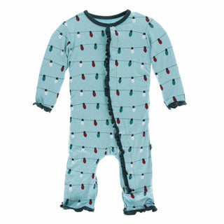 KicKee Pants Holiday Print Muffin Ruffle Coverall with Snaps - Glacier Holiday Lights