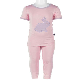 KicKee Pants Holiday Short Sleeve AppliquePajama Set Girls, Lotus Bunny | Stylish Sleepies offer designs that make bedtime beautiful.