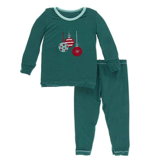 KicKee Pants Holiday Long Sleeve AppliquePajama Set- Cedar Ornaments | Stylish Sleepies offer designs that make bedtime beautiful.