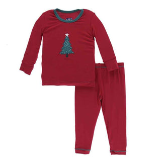 KicKee Pants Holiday Long Sleeve AppliquePajama Set- Crimson Tree | Stylish Sleepies offer designs that make bedtime beautiful.