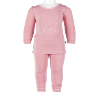 KicKee Pants Holiday Long Sleeve AppliquePajama Set Girls, Desert Rose Proud Sister