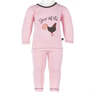 KicKee Pants Holiday Long Sleeve AppliquePajama Set Girls, Lotus Year of the Rooster | Stylish Sleepies offer designs that make bedtime beautiful.