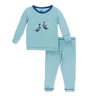 KicKee Pants Holiday Long Sleeve AppliquePajama Set- Glacier Dreidel | Stylish Sleepies offer designs that make bedtime beautiful.