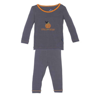 KicKee Pants Holiday Long Sleeve AppliquePajama Set, Stone Trick or Treat | Stylish Sleepies offer designs that make bedtime beautiful.