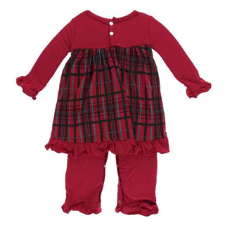 KicKee Pants Holiday Long Sleeve Dress Romper - Christmas Plaid