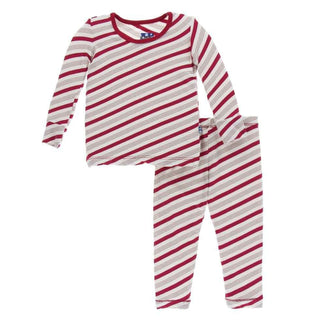 KicKee Pants Holiday Long Sleeve Pajama Set, Rose Gold Candy Cane Stripe | Stylish Sleepies offer designs that make bedtime beautiful.