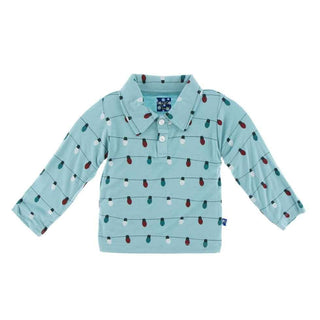 KicKee Pants Holiday Long Sleeve Polo - Glacier Holiday Lights