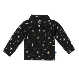 KicKee Pants Holiday Long Sleeve Polo - Rose Gold Bright Stars