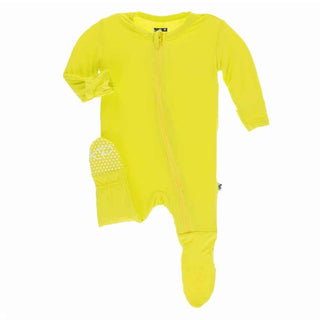 Solid Bamboo Yellow Footie with Zipper - Banana KicKee Pants