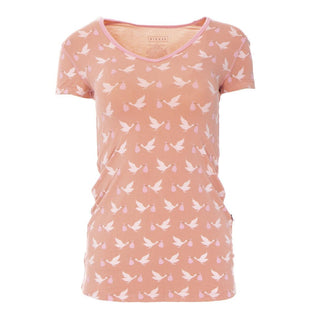 Women's Celebration Print Bamboo Short Sleeve One Tee - Blush Stork Shirts & Tops