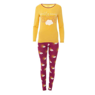 Women's Print Bamboo Long Sleeve Fitted Pajama Set - Berry Mostly Sunny Pajamas