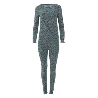 Women's Print Bamboo Long Sleeve Fitted Pajama Set - Sea Rolled Rocks Pajamas