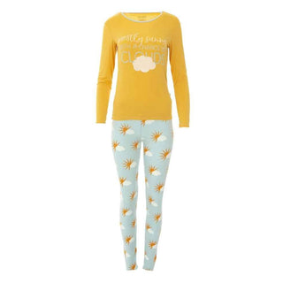 KicKee Pants Kickee Womens Print Long Sleeve FittedPajama Set - Spring Sky Mostly Sunny | Stylish Sleepies offer designs that make bedtime beautiful.