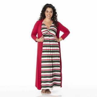 Kickee Women's Print Bamboo Simple Twist Nightgown - Christmas Multi Stripe Nightgowns