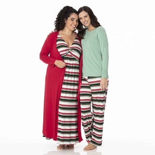 Kickee Women's Print Bamboo Simple Twist Nightgown - Christmas Multi Stripe Nightgowns