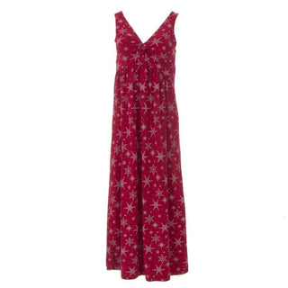 Kickee Women's Print Bamboo Simple Twist Nightgown - Crimson Snowflakes Nightgowns