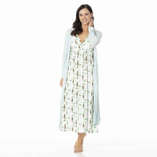 Kickee Women's Print Bamboo Simple Twist Nightgown - Natural Woodland Holiday Nightgowns