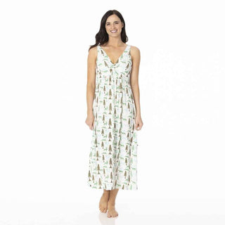 Kickee Women's Print Bamboo Simple Twist Nightgown - Natural Woodland Holiday Nightgowns