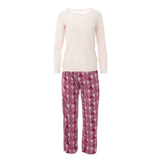 KicKee Pants Kickee WomensLong Sleeve Loosey Goosey Tee and Pant Pajama Set - Berry Mountains | Stylish Sleepies offer designs that make bedtime beautiful.