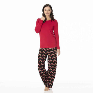 Women's Bamboo Long Sleeve Loosey Goosey Tee & Pant Pajama Set - Midnight Ornaments Pajamas