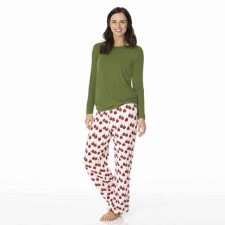 Women's Bamboo Long Sleeve Loosey Goosey Tee & Pant Pajama Set - Natural Ornaments Pajamas