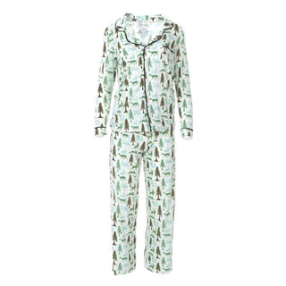 Kickee Women's Solid Bamboo Long Sleeved Collared Pajama Set - Natural Woodland Holiday Pajamas