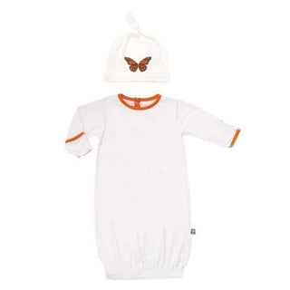 Bamboo Layette Gown & Knot Hat Set - Natural with Monarch Butterfly Baby & Toddler Sleepwear