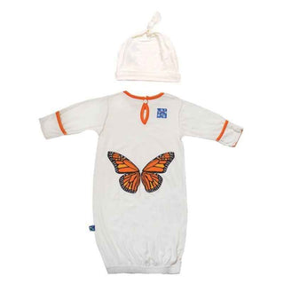 Bamboo Layette Gown & Knot Hat Set - Natural with Monarch Butterfly Baby & Toddler Sleepwear