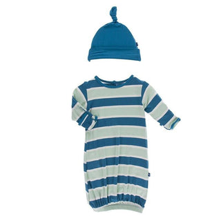 Bamboo Layette Gown & Single Knot Hat Set - Seaside Cafe Stripe Baby & Toddler Sleepwear