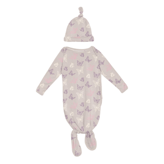 Kickee Pants Knotted Layette Gown & Hat Set - Latte Butterflies | Baby Riddle