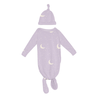 Kickee Pants Knotted Layette Gown & Hat Set - Thistle Starry Sky & Moon | Baby Riddle