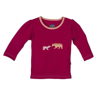 KicKee Pants Long Sleeve Applique Tee, Rhododendron Brown Bear