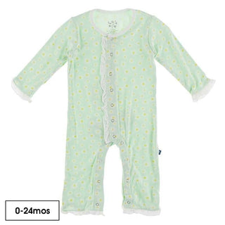 Bamboo Long Sleeve Dahlia Flower Romper - Pistachio Chamomile KicKee Pants