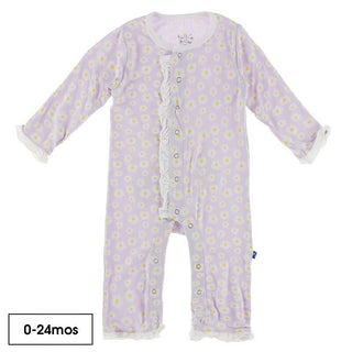 KicKee Pants Long Sleeve Dahlia Flower Romper - Thistle Chamomile