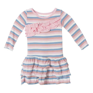 Bamboo Long Sleeve Diagonal Ruffle Banner Dress, Girl Salty Seas Stripe Baby & Toddler Dresses