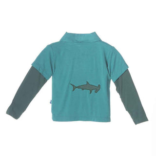 Bamboo Long Sleeve Double Layer Applique Polo Shirt, Lagoon Hammerhead Baby & Toddler Tops