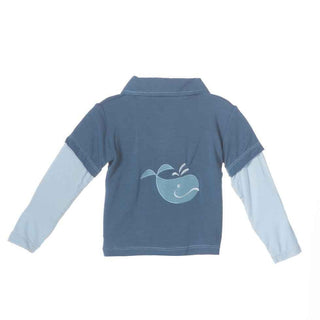 KicKee Pants Long Sleeve Double Layer Applique Polo, Twilight Tiny Whale