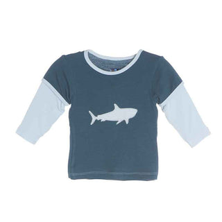 KicKee Pants Long Sleeve Double Layer Applique Tee - Peacock Megalodon