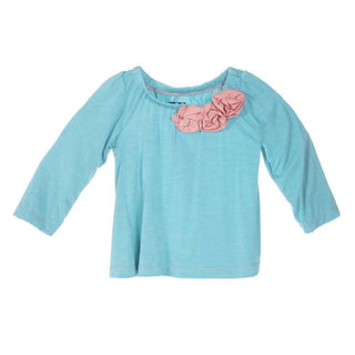 KicKee Pants Long Sleeve Flower Tee, Glacier with Blush