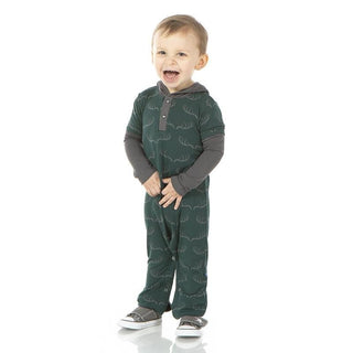 Bamboo Long Sleeve Hoodie Romper - Pine Deer Rack KicKee Pants