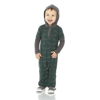 Bamboo Long Sleeve Hoodie Romper - Pine Deer Rack KicKee Pants