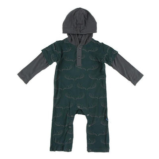 Bamboo Long Sleeve Hoodie Romper - Pine Deer Rack KicKee Pants