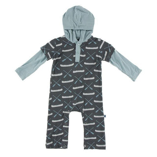 Bamboo Long Sleeve Hoodie Romper - Stone Paddles and Canoe Baby One-Pieces