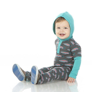 Bamboo Long Sleeve Hoodie Romper - Stone Rainbow Trout KicKee Pants