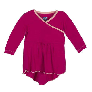 Solid Bamboo Long Sleeve Kimono HiLo Tee, Rhododendron with Blush Baby & Toddler Tops