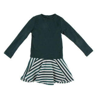 Bamboo Long Sleeve Luxe Keyhole Dress for Girls - Wildlife Stripe KicKee Pants